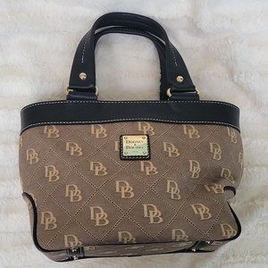 Vintage Dooney & Bourke Mini Tote Handbag - Signature Logo Cloth and Leather